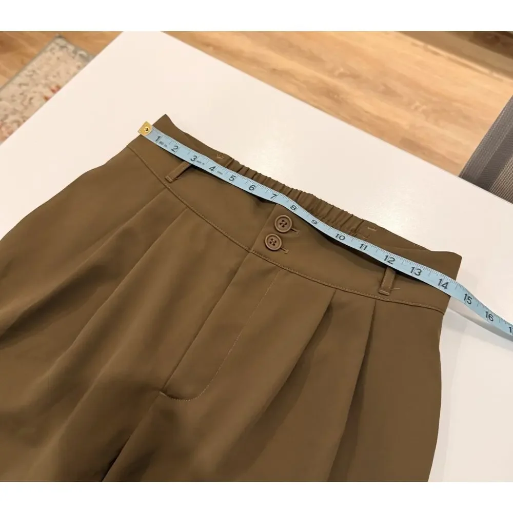 Halara Pants Women’s Size MP Medium Petite Brown High Waisted Pleated Front